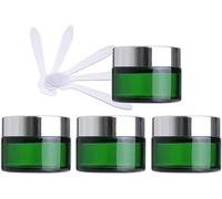 Pots cosmétiques, Paquet de 4 Pots cosmétiques en Verre Vert de 50 ML, Pots vides de Stockage de crème for Le Visage avec Couvercle doré et doublures intérieures + 4 spatules.