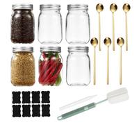 Pots D'Avoine de Nuit, Lot de 6 Bocaux à Confiture Hermétique, 500ML Bocaux en Verre avec Couvercle Hermétique, Mason Jar pour confiture, avec Cuillère, Pinceau, Étiquettes Autocollantes, pour Graines