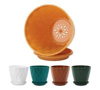 Pots de à Fleurs - Ensemble de 5 Trou de Drainage du jardinière et Soucoupe Assortie pour prévenir l'abassage, favorisant la Croissance avec Une Fonction de Ventilation, des Pots de Patio pour