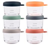 BÉABA, Coffret 6 Portions Verre Conservation Repas Bébé/Verre Résistant, 100% Hermétique, Résiste Chaleur Froid, Congélation, Stérilisation, Graduation, 150 ml, Sunrise