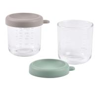BÉABA, Coffret 2 Portions Verre Conservation Repas Bébé/Verre Extra Résistant, 100pourcent Hermétique, Résiste Choc thermique, Congélation, Stérilisation, Graduation, 250 ml, Vert Sauge/Gazelle