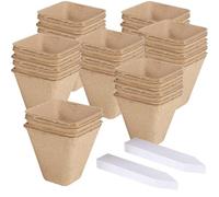 Pots de Culture Biodégradables Carrés 50 Pièces Godets Plantes Fibre Pots de Tourbe avec 30 pcs Étiquettes de Plantes pour Jardin