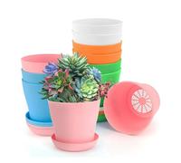 Pots de Fleurs,10 Pièces Petits Pot de Fleur,10cm Colorés Petits Pot Plastique Plante avec Soucoupe,pour intérieur,extérieur, décoration d'intérieur, Jardinage