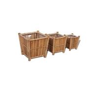 vidaXL Pots de fleurs carrés 3 pièces en bambou résistant aux intempéries, dimensions variées