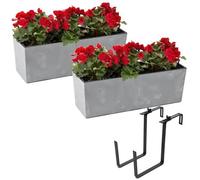 Pots De Fleurs - Botle - Lot De 2 - Effet Béton - 19 X 56 X 19,5 Cm - Gris Multicolore