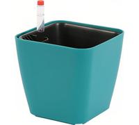 pots de fleurs carrés auto-irrigués de 14cm pour plantes d'intérieur et d'extérieur, Pots de fleurs auto-irrigués avec indicateur de niveau d'eau (paon)