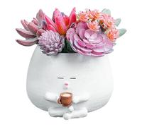 Pots de fleurs drôles - Pots de fleurs cylindriques en résine | Petites statues de jardin avec drainage pour plantes grasses