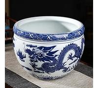Pots De Fleurs en Céramique Chinois Bleu Et Blanc Porcelaine Asiatique Double Dragon Feu Perle Bol De Poisson Pots De Plantes Succulentes Jardinière Succulente Décoration Intérieure Cylindre
