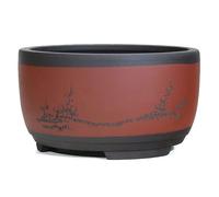 Pots De Fleurs En Céramique De Chine Chinois Vase Coloré Rond Grand Moyen Et Petit Pot De Bonsaï Plante Verte Conteneur De Jardin En Forme De Tambour Décoratif Intérieur Ou Extérieur,Rouge,L