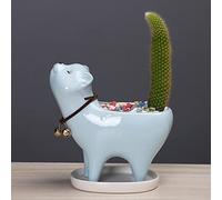 Pots de fleurs en céramique en forme de chat, pots de fleurs succulentes en forme d'animal mignon, petit pot de fleurs créatif décoratif pour bureau, décoration de jardin, bleu