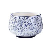 Pots de fleurs en céramique porcelaine bleu et blanc, pot de fleurs de jardin rond bol décoratif de conception chinoise, avec trou de drainage pots de jardin for appartement(14.5x8x11cm)