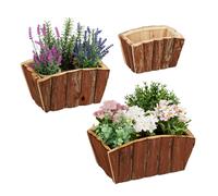 Relaxdays Pots de Fleurs extérieur, Lot de 3, Bois Naturel avec écorce, Jardin, terrasse & fenêtre, décoration, Nature