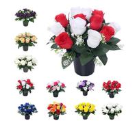 Pots de fleurs funéraires de 25 cm,Fleurs artificielles pour tombes,Cimetière et décorations florales,Fleurs funéraires,Nouveau design et qualité améliorés,Roses rouges et blanches