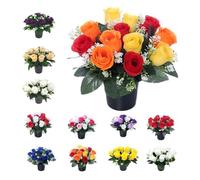 Pots de fleurs funéraires de 25 cm,Fleurs artificielles pour tombes,Pour cimetière et décorations florales,Fleurs funéraires,Nouveau design et qualité améliorés,Roses jaunes, oranges et rouges