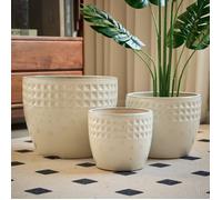 Pots de fleurs - FUNMOON - Lot de 3 - Ø 38/30 5/23 cm - Blanc crème brillant - Céramique percée résistante gel & UV