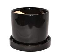 Pots de Fleurs Pot de Fleurs Nouveau 5 Pouces Brillant Noir Cylindre Forme Plante Et Soucoupe Décoration Salon