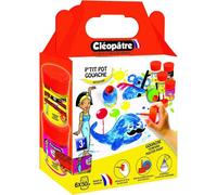 CLEOPATRE - Lot de 6 Pots de Peinture Gouache (Blanc, Noir, Bleu Primaire, Jaune Primaire, Magenta, Vert Printemps) avec Pinceau Intégré Format 50ml - Rentrée des classes - Fabrication Française