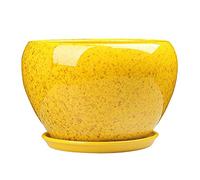 Pots De Plantes En Céramique De Style Chinois Glaçure De Fleurs Jaunes Pot En Céramique Contenant De Plantes Décoratives Avec Soucoupe Avec Trous De Drainage Pour La Décoration D'intérieur De Fleurs