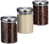 Pots De Stockage Jeu De 3, 750 Ml, Étanche, Couvercle Acier Inox, Epices, Riz Et Thé, Bocal Transparent