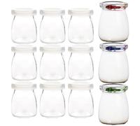 Pots de Yaourt avec Couvercle 12Pcs, Bocaux à Yaourt en Verre 150ml, Polyvalents Petits Verres à Dessert pour Confiture, Miel, Desserts, Pudding, Lait, Yaourt, Congélateur et Micro-Ondes - Sans Bpa