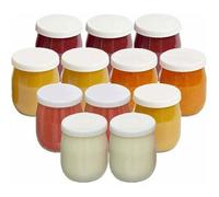 Pots de yaourt en verre - ZOR® - Lot de 12 - Couvercles étanches - 143 ml - Compatibles Thermomix, SEB
