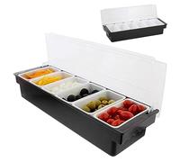 Pots d'épices, support de condiment avec dispensable 6 compartiments Ingrédients en plastique Dispensateur de condiments avec couvercle à station de garniture de pizza refroidie par glace