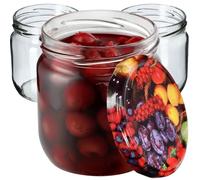 Pots en verre Mason Salla 425ml 6pcs avec couvercles ""Fruit"" hermétiques
