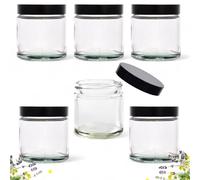 Pots en verre transparent Avalon avec couvercles hermétiques en urée noire 120 ml pour produits de soins de la peau, cosmétiques, aromathérapie, crèmes, fabrication de bougies 6 pcs.