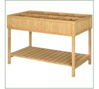 Pots & Jardinières - Outsunny : Table Plantation Surélevée 8 Compartiments (Évacuation Eau, Étagère) - Bois Naturel