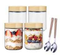 Pots pour Overnight Oats, 4 Pieces 500 ml Bocaux de Conservation en Verre, Bocaux avec Couvercles Filetés avec 2 Pieces Cuillère en Acier Inoxydable, pour Réfrigérateur, Table à Manger, Cuisine
