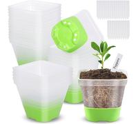 Pots Pour Semis,8cm 24 Pieces Godet Semis Avec Base En Silicone Et 24 Étiquettes De Plantes,Pots De Pépinière,Plastique S Carré Pot Semis Pour Plantation Intérieure/Extérieure