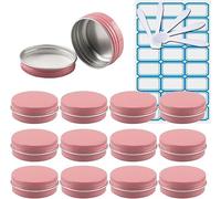 Pots Ronds vides en Aluminium Rose de 30ml, avec couvercles à vis, conteneurs for cosmétiques, baume à lèvres, avec 5 cuillères, 1 étiquette, 10 pièces
