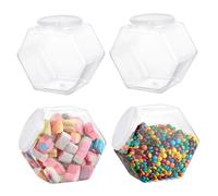Pots sucrés, pots sucrés, 4pcs 850 ml plastique transparent avec couvercles, bocycuit à biscuits hexagone à bouche large, réutilisable pour le buffet de bonbons, les haricots en gelée, les biscuits