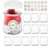 Pots Yaourts avec Couvercle 150 ml [Lot de 12] - Petits Pots en Verre,Petit Pot en Verre pour Confiture - Bocaux à dessert