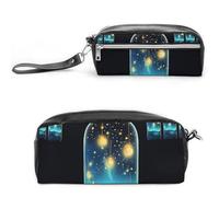 POTSCBVW Belle trousse à crayons Bottle of The Night de grande capacité avec deux compartiments, trousse à crayons en cuir à fermeture éclair, trousse de maquillage de voyage portable pour homme et
