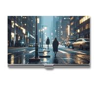 POTSCBVW City Rainy Night Porte-cartes de visite super léger et portable en alliage d'aluminium pour cartes de crédit professionnelles pour employés de bureau homme et femme