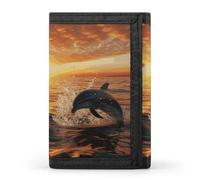 POTSCBVW Dolphins Jumping Out Of The Water At Sunset Portefeuille compact à trois volets avec porte-clés léger et durable pour l'extérieur, style, taille unique, classique