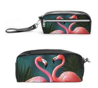 POTSCBVW Flamingo Flowers_75091506 Trousse à crayons de grande capacité avec deux compartiments, trousse à crayons en cuir à fermeture éclair, trousse de maquillage de voyage portable pour homme et
