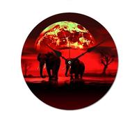 POTSCBVW Horloge murale en forme d'éléphants pleine lune rouge silencieuse sans tic-tac, 25 x 25 cm, horloge ronde en bois à piles, horloges minimalistes sans échelle pour salon, chambre à coucher