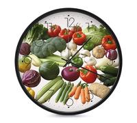 POTSCBVW Horloge murale silencieuse sans tic-tac de 25,4 cm ronde, fonctionne à piles avec kit de montage facile, introduction de divers légumes, horloge murale moderne décorative pour la maison, le