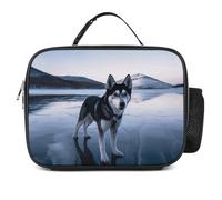 POTSCBVW Husky Dog on A Frozen Lake Sac à déjeuner de grande capacité, sac à déjeuner isotherme avec boucle sécurisée, sac fourre-tout isotherme pour le travail, la gym, le pique-nique, les voyages et