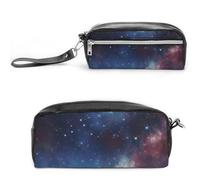 POTSCBVW Night Outer Space Trousse à crayons de grande capacité avec deux compartiments, pochette à crayons en cuir à fermeture éclair, trousse de maquillage de voyage portable pour homme et femme