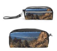 POTSCBVW Pikes Peak Colorado - Trousse à crayons de grande capacité avec deux compartiments, trousse à crayons en cuir à fermeture éclair, trousse de maquillage de voyage portable pour homme et femme