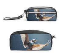 POTSCBVW Trousse à crayons Bird Migration de grande capacité avec deux compartiments, fermeture éclair, trousse à crayons en cuir, trousse de maquillage de voyage portable pour homme et femme