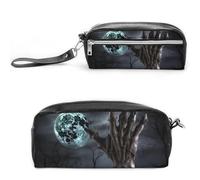POTSCBVW Trousse à crayons en cuir avec motif main de zombie - Grande capacité - Avec deux compartiments - Fermeture éclair - Portable - Pour homme et femme