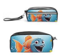 POTSCBVW Trousse à crayons Fish Under The Sea de grande capacité avec deux compartiments, trousse à crayons en cuir à fermeture éclair, trousse de maquillage de voyage portable pour homme et femme