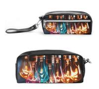 POTSCBVW Une guirlande d'ampoules colorées de grande capacité avec deux compartiments, trousse à crayons en cuir à fermeture éclair, trousse de maquillage de voyage portable pour homme et femme