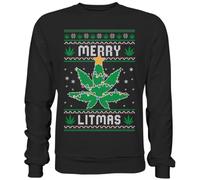 Pottbengel - Weed Marijuana Merry Litmas Ugly Christmas Sweater Pull de Noël amusant pour homme - Sweat-shirt basique, jet black, L