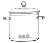 Pottes en verre pour cuisiner sur le poêle, verre transparent à mijotage 3L ustensine de cuisine POVE TOP SAFE SAFE BOROSILICATE SALUCE avec des poignées intégrées.
