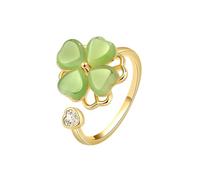 POTUBI Bague tournante porte-bonheur verte en forme de trèfle à quatre feuilles, en oxyde de zirconium, cœur, œil de chat, fleur, empilable, réglable, ouverte, anti-stress, alliances
